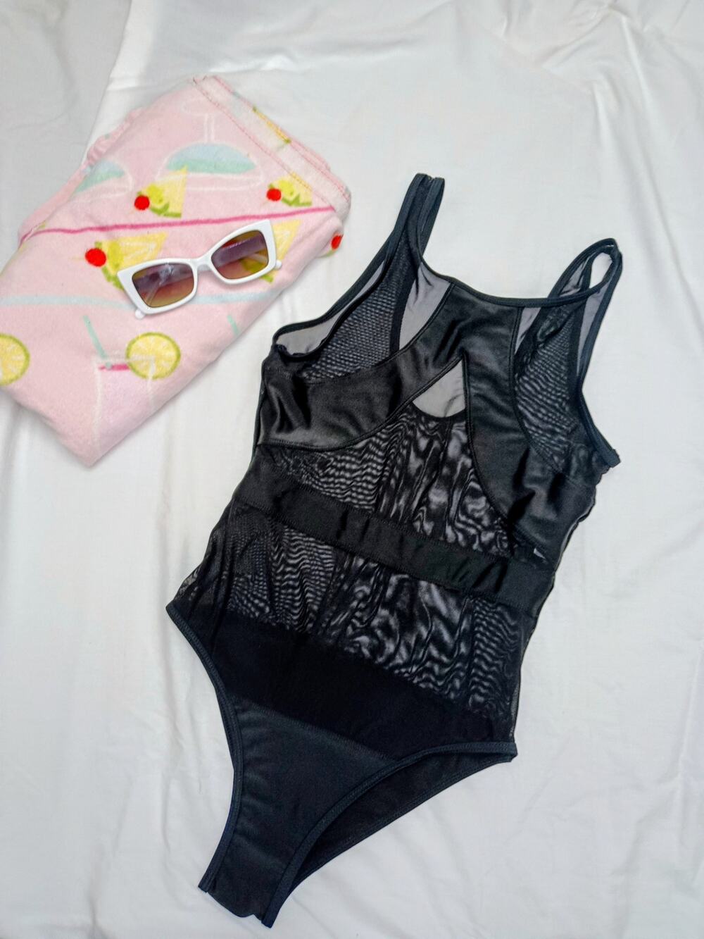 Zeagoo - Black Sheer Mesh Cutout Monokini Sexy One Piece Swimsuit - Size M